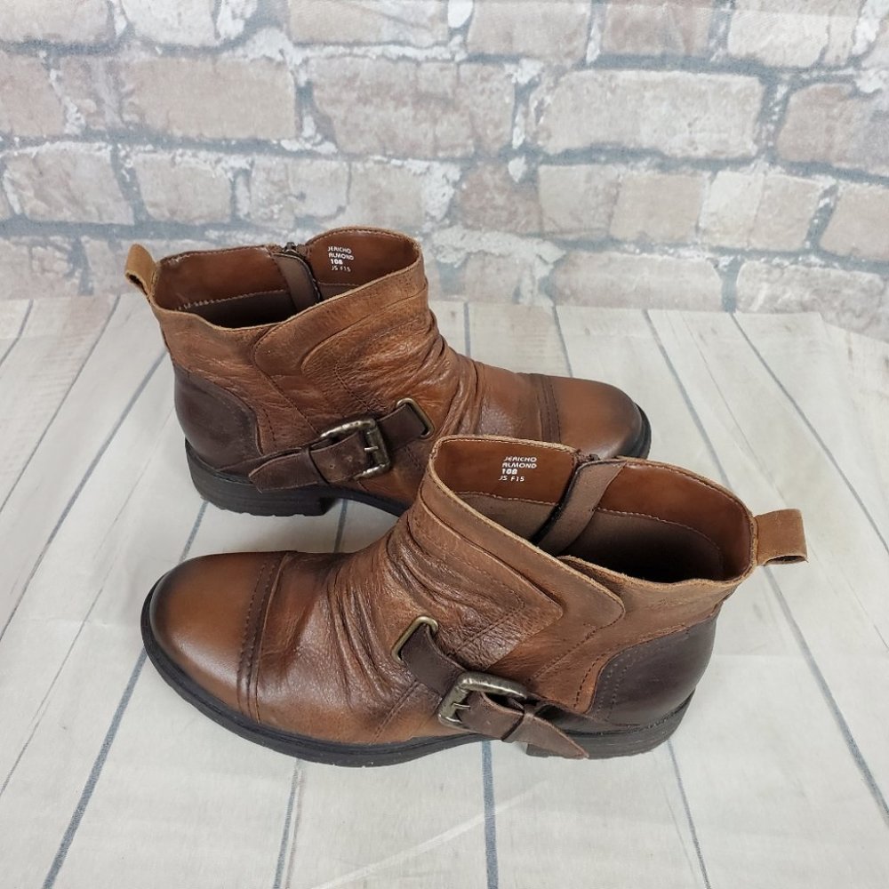 Earth Jericho Leather Moto Biker Ankle Boots Chesnut Brown Ombre Size 10 - Picture 11 of 14